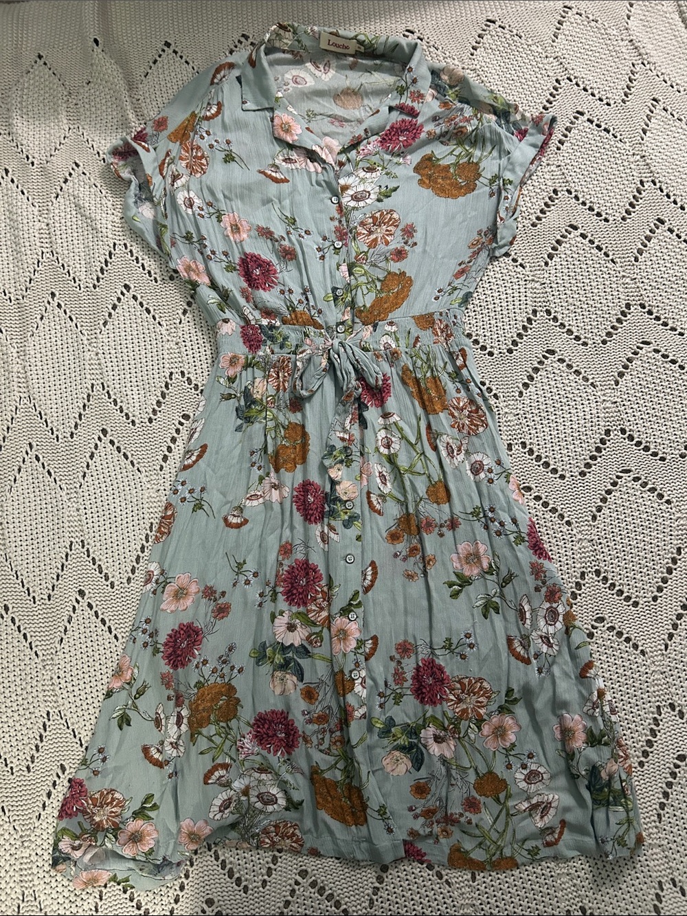 Louche Briana Pea Floral Button Down Dress Sz 14 US